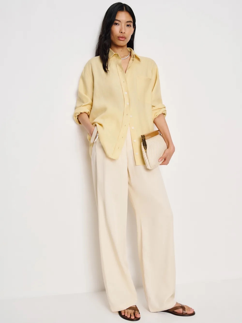 Reformation Eli Oversized Linen Shirt S Parmesan - Picture 4 of 7